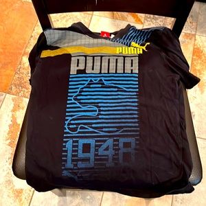 Boy’s Short Sleeved T-Shirt, Black, Blue, Yellow, Puma 1948, Size Medium